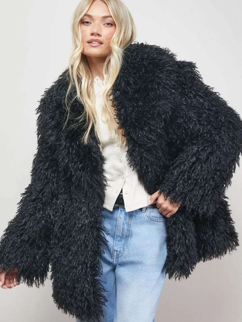 Smythe Mongolian Lamb Faux Fur coat Long line pockets designer Medium